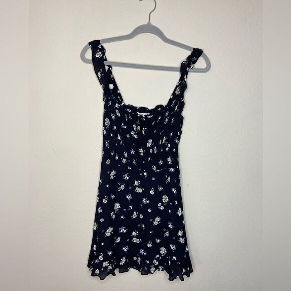 Reformation Silvia Mini Black Dress Floral Ruffle Smock Size S - Picture 8 of 10